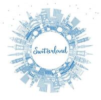 Outline Switzerland city skyline with blue buildings and copy space. Modern and historic architecture. Switzerland cityscape with landmarks. Bern. Basel. Zurich. Geneva. vector
