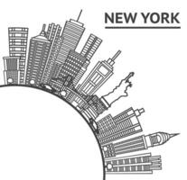 Outline New York USA City Skyline with Modern Buildings and copy space Isolated on White. New York Cityscape with Landmarks. vector