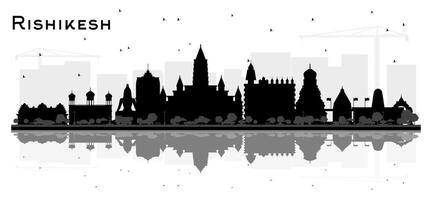 Rishikesh India City Skyline Silhouette with Black Buildings and reflections Isolated on White. Tourism Concept with Historic Architecture. Rishikesh Cityscape with Landmarks. vector