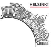 Outline Helsinki Finland City Skyline with black and white Historic Buildings and copy space Isolated on White. Helsinki Cityscape with Landmarks. vector