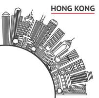 Outline Hong Kong China City Skyline with black Modern Buildings and copy space Isolated on White. Hong Kong Cityscape with Landmarks. vector