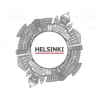 Outline Helsinki Finland City Skyline with black Historic Buildings and copy space Isolated on White. Helsinki Cityscape with Landmarks. vector