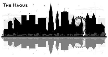 The Hague Netherlands City Skyline Silhouette with Black Buildings and reflections Isolated on White. Tourism Concept with Historic Architecture. Hague Cityscape with Landmarks. vector