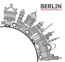 Outline Berlin Germany City Skyline with Historical Buildings and copy space Isolated on White. Berlin Cityscape with Landmarks. vector