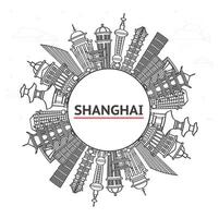 Outline Shanghai China City Skyline with Buildings and copy space Isolated on White. Shanghai Cityscape with Landmarks. vector