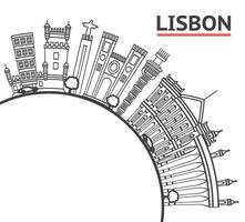 Outline Lisbon Portugal City Skyline with Historic Buildings and copy space Isolated on White. Cityscape with Landmarks. vector