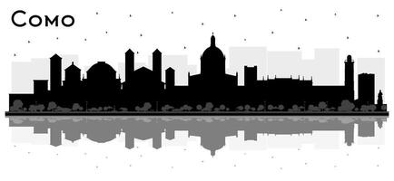 Como Italy City Skyline Silhouette with Black Buildings and reflections Isolated on White. Business Travel and Concept with Historic Architecture. Como Cityscape with Landmarks. vector