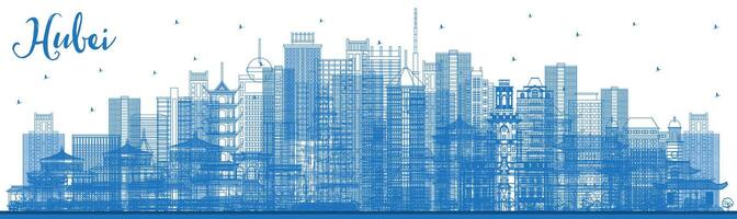Outline Hubei Province in China. City Skyline with Blue Buildings. Tourism Concept with Historic Architecture. Hubei Cityscape with Landmarks. Wuhan. Xiaogan. vector