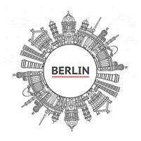Outline Berlin Germany City Skyline with Historical Buildings and copy space Isolated White. Berlin Cityscape with Landmarks. vector