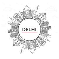 Outline Delhi India City Skyline with Historic Buildings and copy space Isolated on White. Delhi Cityscape with Landmarks. vector
