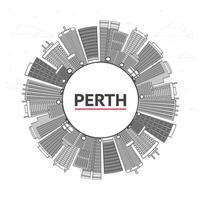 Outline Perth Australia City Skyline Modern Buildings and copy space Isolated on White. Perth Cityscape with Landmarks. vector