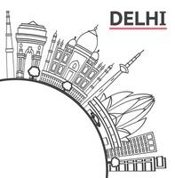 Outline Delhi City Skyline with Historic Buildings and copy space Isolated on White. Delhi Cityscape with Landmarks. vector
