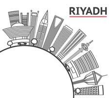 Outline Riyadh Saudi Arabia City Skyline with Modern Buildings and copy space Isolated on White. Riyadh Cityscape with Landmarks. vector