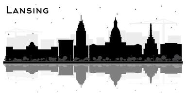 Lansing Michigan City Skyline Silhouette with Black Buildings and reflections Isolated on White. Travel and Concept with Historic Architecture. Lansing USA Cityscape with Landmarks. vector
