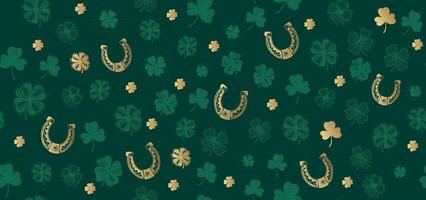 Patricks Day, clover pattern on green. Hand-drawn illustrations vector