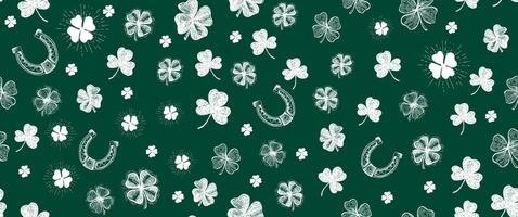 Clover pattern on green. Hand drawn illustrations. vector