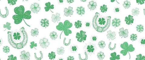 St. Patricks Day clover pattern on white. Hand drawn illustrations vector