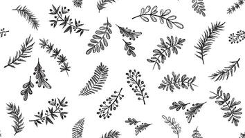 Branches pattern on white, hand drawn illustration. vector