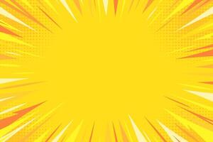 Comic book yellow abstract background. Modern creative pop art yellow halftone style background with thunder lightning lines vector