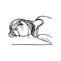 woman lying upper body on table, portrait without liua - hand drawn line art drawing vector