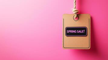 A tag that says Spring Sale on a pink background with space for text photo
