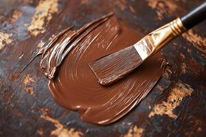 Swatch of paint color Mocha Mousse on a sample. New trending soft Mocha photo