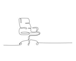 continuous line drawing of an office chair with armrests and high backrest, showcasing modern design and simplicity. Ideal for contemporary workspace illustrations vector