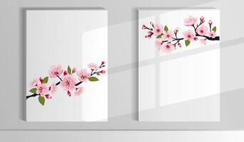 Cherry blossom illustration in a minimalist setting on a light background showcasing delicate pink flowers and branches vector