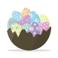 Icon of Easter eggs lying in chocolate shell. Concept for Easter. Happy Easter. vector