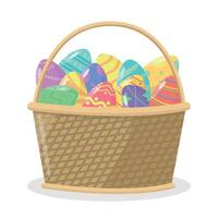 Icon of set of easter eggs in wicker basket. Easter concept. Spring holiday. vector