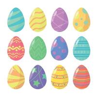 Set of Easter eggs icons with patterns on white background. Happy Easter. vector