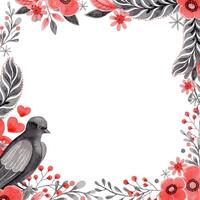 Square frame with dove and copy space in folk style. Stylized illustration in red and gray colors for wedding invitation creating. Hand drawn composition is perfect for romantic and love designs. vector