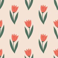 Turkish red tulip flower symbol of Turkey seamless pattern. Tulip pattern. Cartoon illustration. Design for cloth, fabric, textile, fiber. vector