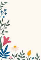 Decorative frame, border with flowers - tulip, leaves, lilies. . Doodle style. Copy space, design template. Hand drawn spring and summer flowers and foliage vector