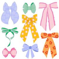Set of various colorful bow designs in different shapes and ornament. Perfect for spring decoration, celebrations, weddings, and party designs. vector