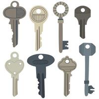 Keys in different shapes and sizes for unlocking doors, for security and home-themed designs.House, apartment or room locking accessories. vector