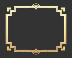 Golden Art Deco frame on dark background. Vintage retro Art Deco border design with geometric shapes vector
