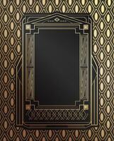 Vintage retro Art Deco frame on golden pattern background. Golden geometric frame design vector