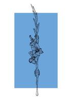 A4 poster design with a line art gladiolus flower combined with a dipper dripping honey. Hand drawn illustration. vector