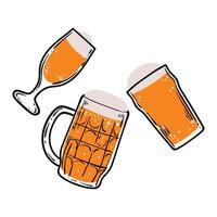 Doodle of beer glasses and mug. Simple outline of alcoholic drink made out of hops and east. illustration for online and print design projects. vector