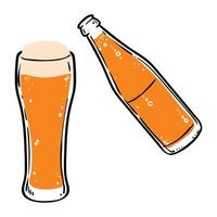 Doodle of white wine bottle and glass. Simple outline of alcoholic drink made out of fermented grapes. illustration for online and print design projects. vector