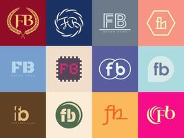 FB logo company template. Letter f and b logotype. Set different classic serif lettering and modern bold text with design elements. Initial font typography. vector