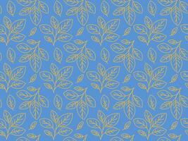 Elegant gold leaf pattern on a serene blue background. This seamless design evokes natures beauty and tranquility, perfect for textiles, stationery, or website backgrounds. vector