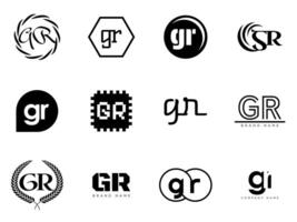 GR logo company template. Letter g and r logotype. Set different classic serif lettering and modern bold text with design elements. Initial font typography. vector