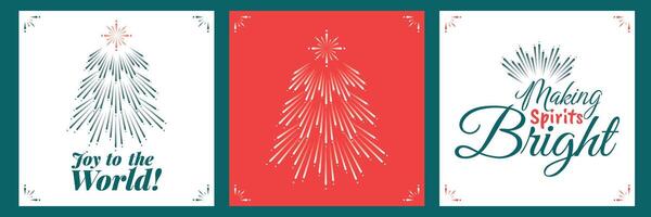 Joy to the world, merry Christmas visuals. Making spirits Bright cards for festive winter days. Firework Christmas Trees that sparkle. Awesome typography with happy messages. vector