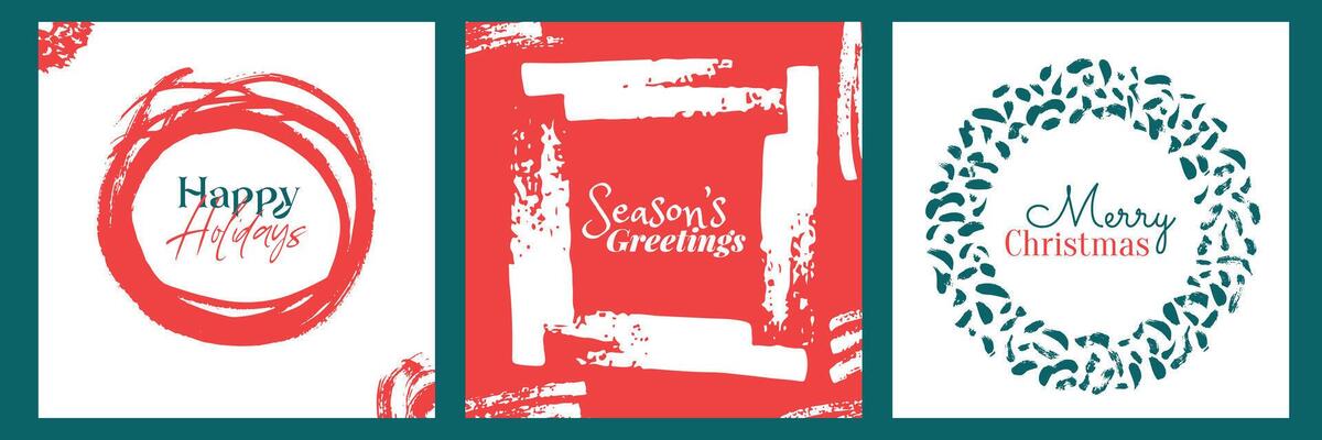 Modern garlands with textures resembling brush strokes and marker or pencil lines. Christmas square visuals for modern businesses to greet their audience.