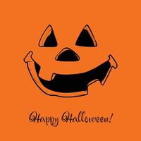 Hand drawn evil carved laugh on orange background with playful font for Happy Halloween. Awesome design for print and online projects. Easy to edit, ready to use. vector