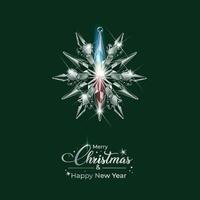 Christmas square visual with one crystal globe on green background with festive text wishing Merry Christmas. vector