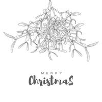 Square visual designed for Christmas social media post. Minimalist design with beautiful hand written text and line art outline mistletoe. Design for print and online projects. vector