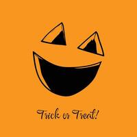 Hand drawn evil carved laugh on dark yellow background with playful font for Happy Halloween. Awesome design for print and online projects. Easy to edit, ready to use. vector
